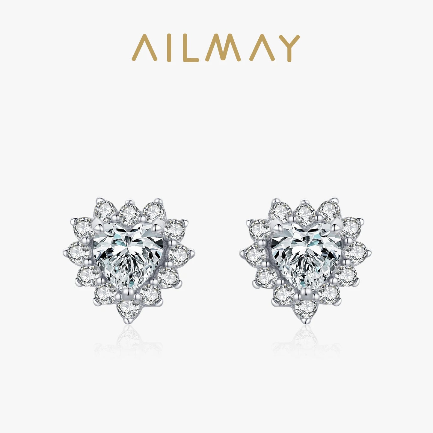 Ailmay Romantic Heart Clear Zircon Earrings Real 925 Sterling Silver For Women Classic Luxury Wedding Accessories Jewelry GIFT