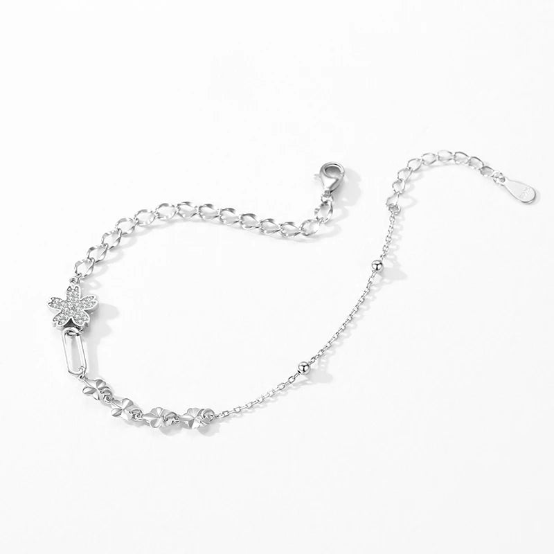 Ailmay 925 Sterling Silver Elegant Flower Clear Zircon Adjustable Link Chain Bracelet For Women Wedding Engagement Fine Jewelry