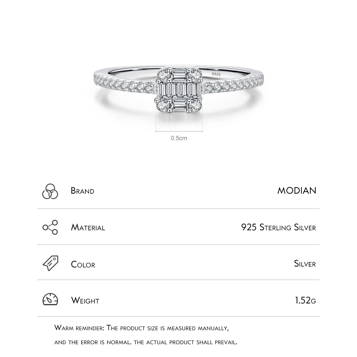 MODIAN Solid 925 Sterling Silver Simple Square Luxury Dazzling CZ Engagement Ring For Women Wedding Statement Fine Jewelry Gift