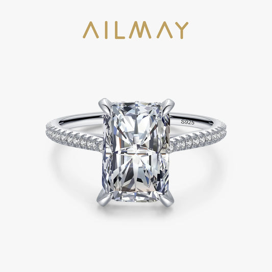 Ailmay Real 925 Sterling Silver Exquisite Luxury 3ct Clear Zircon Rectangle Rings For Women Girls Anti-allergy Fine Jewelry Gift