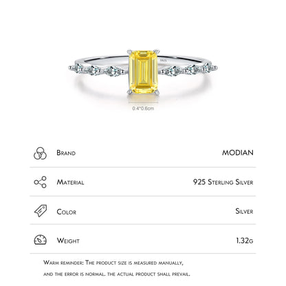 MODIAN Real 925 Sterling Silver Exquisite Sparkling Emerald Cut Pink Yellow Zirconia Ring For Women Wedding Luxury Fine Jewelry