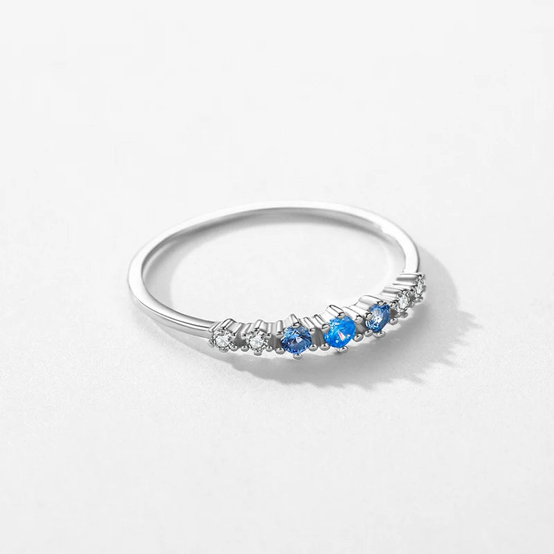 Modian 925 Sterling Silver Simple Stackable Fashion Thin Finger Ring Charm Blue Zirconia Rings For Women Wedding Fine Jewelry