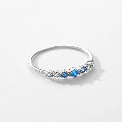 Modian 925 Sterling Silver Simple Stackable Fashion Thin Finger Ring Charm Blue Zirconia Rings For Women Wedding Fine Jewelry