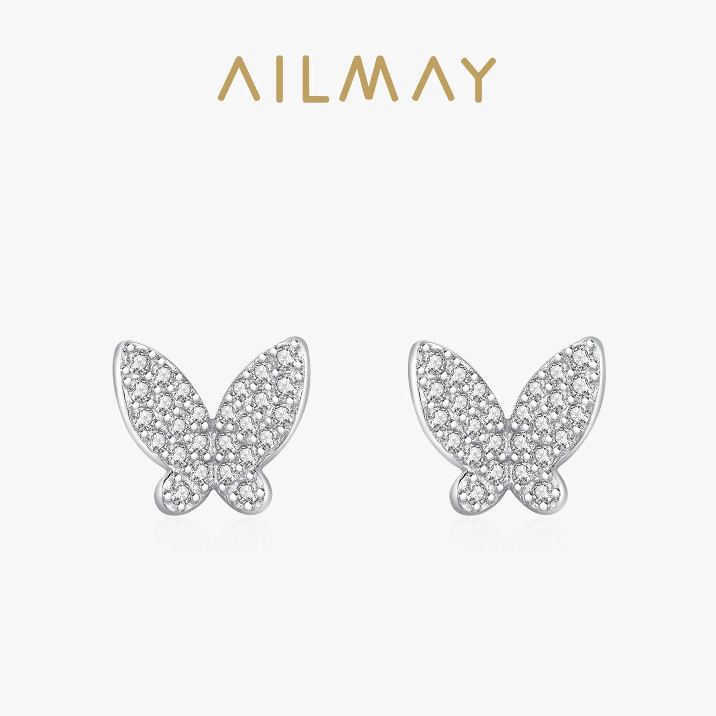 Ailmay Solid 925 Sterling Silver Luxury Full Zirconia Charm Butterfly Animal Stud Earrings Fine Jewelry For Women Christmas Gift