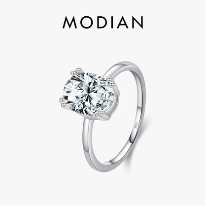 MODIAN 925 Sterling Silver Minimalist Oval Zirconia Finger Ring Prong Setting CZ Band For Women Engagement Anniversary Gift