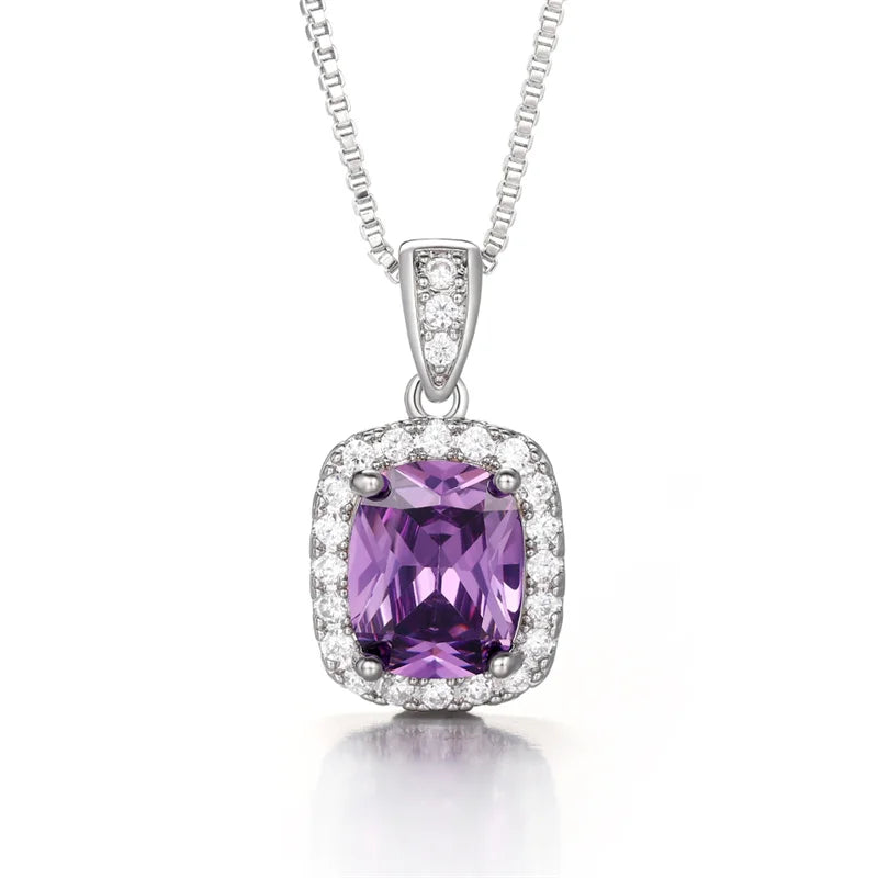 Huitan Luxury Elegant Lady's Cubic Zirconia Pendant Necklace White/Green/Purple/Pink Colors Fashion Wedding Eternity Jewelry Hot