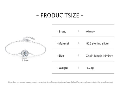 Ailmay 925 Sterling Silver Fashion 1Ct Round Sparkling CZ Link Chain Charm Bracelet For Women Wedding Statement Fine Jewelry