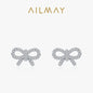 Ailmay Real 925 Sterling Silver Cute Elegant Bowknot Shiny CZ Stud Earrings For Women Girls Fine Jewelry Valentine's Day Gift