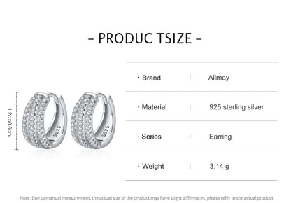 Ailmay New Arrival Luxury Dazzling CZ Ear Buckles Real 925 Sterling Silver Luxury Charm Hoop Earrings For Women Wedding Jewelry