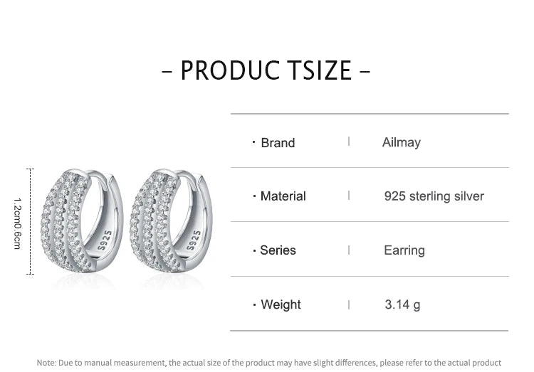 Ailmay New Arrival Luxury Dazzling CZ Ear Buckles Real 925 Sterling Silver Luxury Charm Hoop Earrings For Women Wedding Jewelry