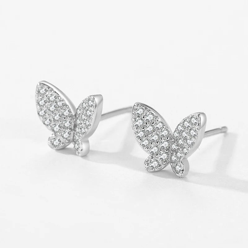 Ailmay Solid 925 Sterling Silver Luxury Full Zirconia Charm Butterfly Animal Stud Earrings Fine Jewelry For Women Christmas Gift