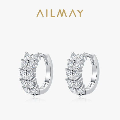 Ailmay Pure 925 Sterling Silver Luxury Lucky Leaves Dazzling CZ Hoop Earrings For Women Exquisite Party Ear Buckles Jewelry Gift