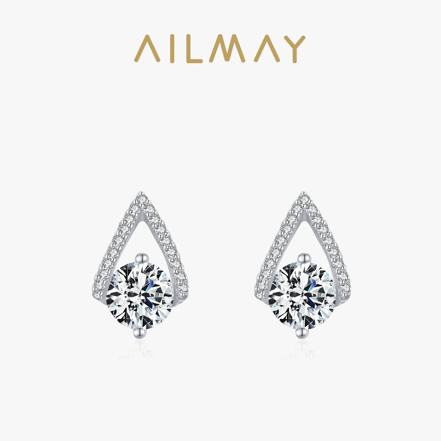 Ailmay Genuine 925 Sterling Silver Luxury Water Drop Shape Sparkling CZ Stud Earrings For Women Wedding Fine Female Jewelry