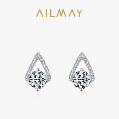 Ailmay Genuine 925 Sterling Silver Luxury Water Drop Shape Sparkling CZ Stud Earrings For Women Wedding Fine Female Jewelry