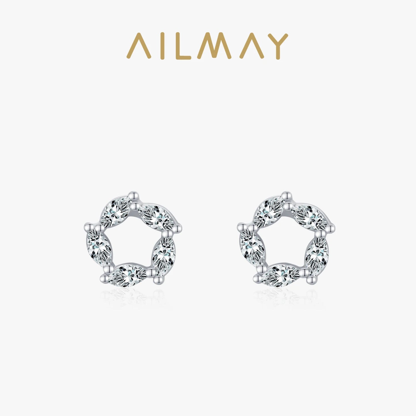 Ailmay Genuine 925 Sterling Silver Luxury Cubic Zirconia Stud Earrings For Women Charm Flower CZ Wedding Statement Jewelry Gifts