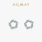 Ailmay Genuine 925 Sterling Silver Luxury Cubic Zirconia Stud Earrings For Women Charm Flower CZ Wedding Statement Jewelry Gifts