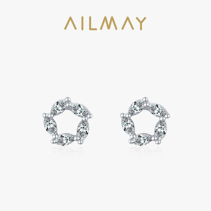 Ailmay Genuine 925 Sterling Silver Luxury Cubic Zirconia Stud Earrings For Women Charm Flower CZ Wedding Statement Jewelry Gifts