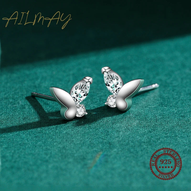 Ailmay Real 925 Sterling Silver Cute Butterfly Stud Earrings Exquisite Stackable Star Stud Earrings for Women Fashion Jewelry Va