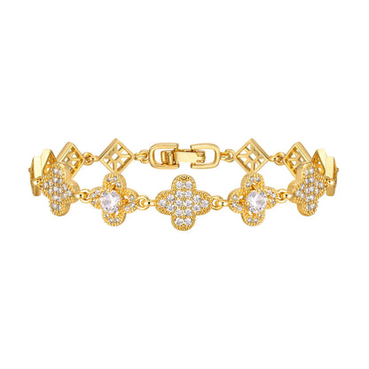 Cubic Zirconia Clover Bracelet for Women18k Gold Plated Link Statement Jewelry