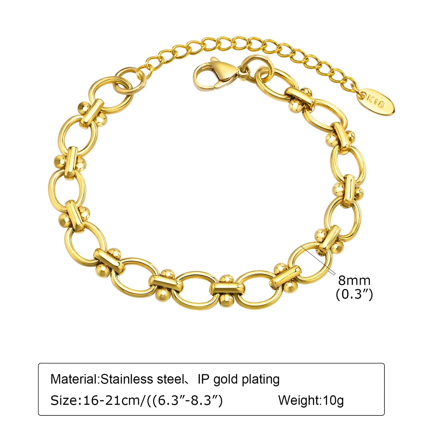 Women Paperclip Chain Bracelet,18K Gold Plated Stainless Steel Adjustable Chain Bracelet,Chunky Stackable Layered Jewelry