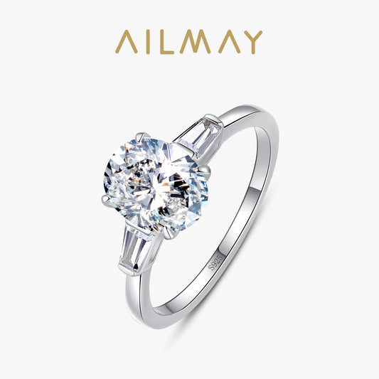 Ailmay Fashion 925 Sterling Silver Luxury Sparkling Oval Clear Zircon Rings For Women Classic Luxury Wedding Accessories Jewelry