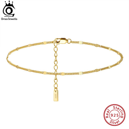 ORSA JEWELS 14K Gold 1.2mm Italian Cuban Chain Anklet for Women 925 Sterling Silver Fine Summer Beach Foot Bracelet Anklets SA43