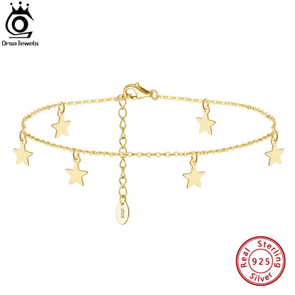 ORSA JEWELS 925 Sterling Silver Star Anklets for Women Girls Summer Boho Beach Anklets Adjustable Foot Chains Jewelry SA27