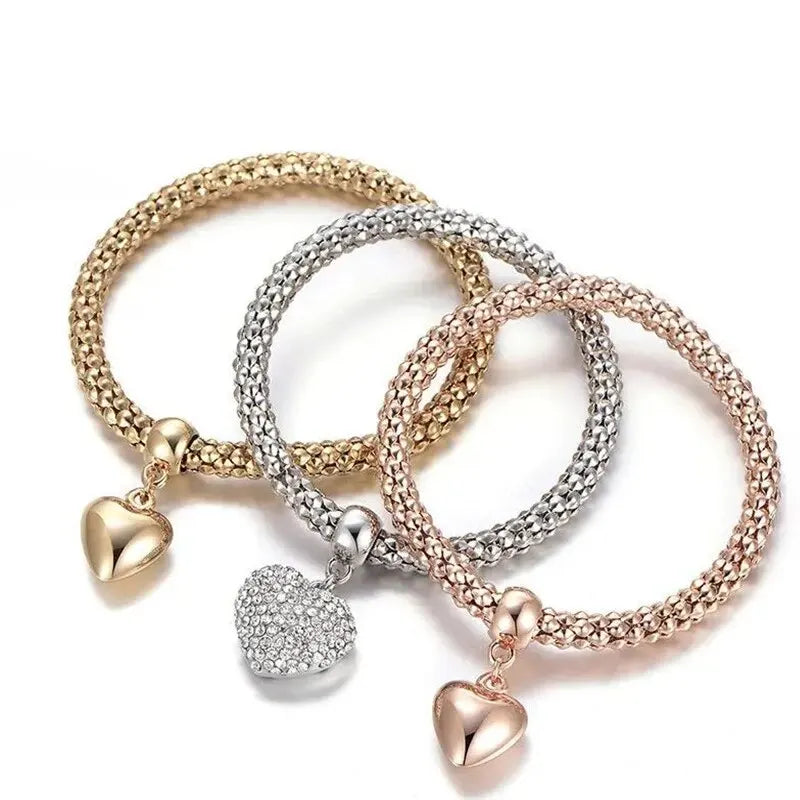 3 PCS Set Heart Lock Key Music Sign Charm Bracelet Owl Rose Gold Plating Silver Color Chain Owm Charm Bangle Jewelry Set