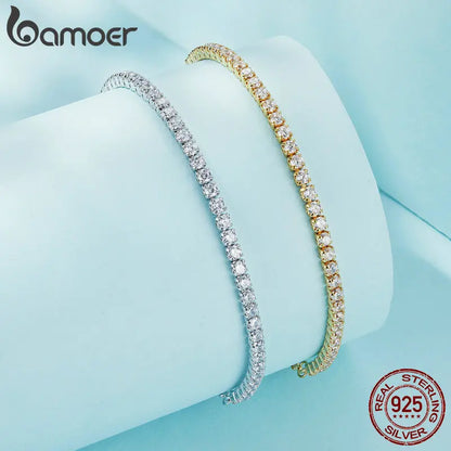 BAMOER 14K Gold Plated CZ Classic Tennis Bracelet for Women, 925 Sterling Silver Adjustable Slider Bracelet Wedding Jewelry Gift