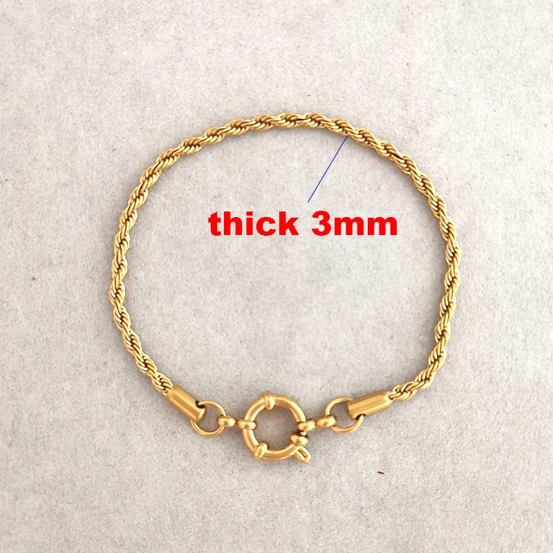 QMHJE Anchor Clasp Bracelet Women Men Stainless Steel Twist Rope Chain Sailor Wheel Geometric Link Basic DIY Gold Silver Color