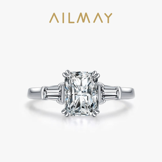 Ailmay Real 925 Sterling Silver Luxury Rectangle 2CT Clear AAAAA CZ Finger Rings For Women Wedding Promise Statement Jewelry Gif