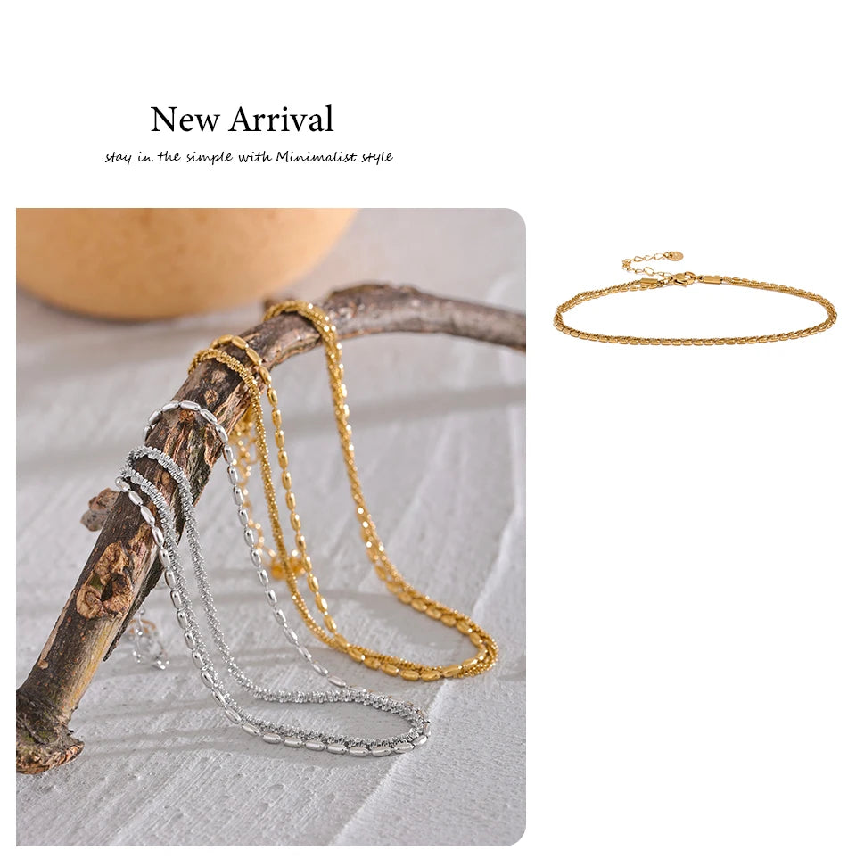 Yhpup Classic Double Layer Exquisite Chain Stainless Steel Stylish Anklet Women Trendy Summer Charm Gold Silver Color Jewelry