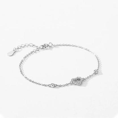 Ailmay Solid 925 Sterling Silver Charm Cute Heart Sparkling Zirconia Link Chain Bracelet For Women Female Valentine's Day Gifts