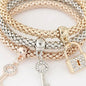 3 PCS Set Heart Lock Key Music Sign Charm Bracelet Owl Rose Gold Plating Silver Color Chain Owm Charm Bangle Jewelry Set