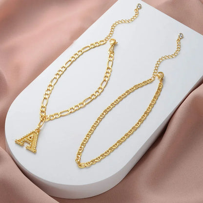 2Pcs Stainless Steel Initial Anklet Set For Women 26 Letter Gold Color Chain On Foot Summer Ankle Bracelet Jewelry Accessories