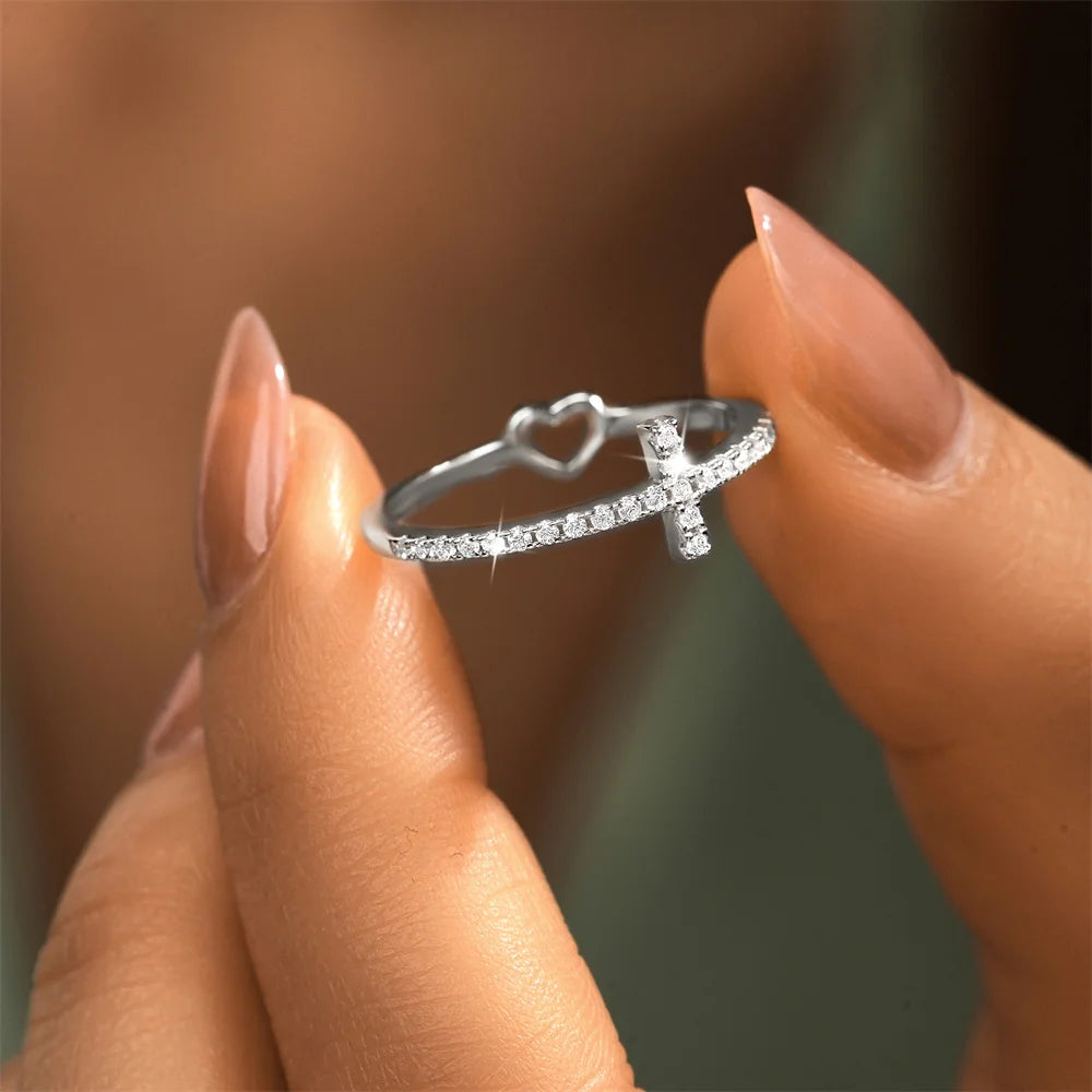 ROXI 925 Sterling Silver Cross/Heart/Infinite Crystal Rings For Women Men Adjustable Party Wedding Engagement Jewelry Gift