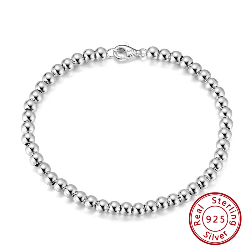 ORSA JEWELS 925 Sterling Silver Italian 4mm Round Ball Bead Strand Bracelet for Women Handmade 14K Gold Bracelet Jewelry SB103