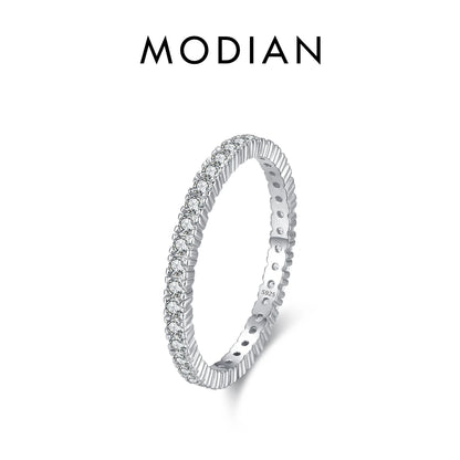 MODIAN 925 Sterling Silver Classic Sparkling Zircon Wedding Engagement Band Promise Bridal Ring For Women Fine Jewelry Gift