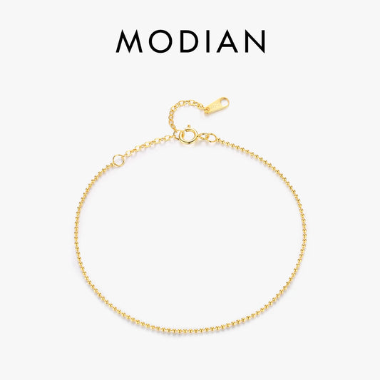 MODIAN 925 Sterling Silver Thin Beads Stackable Adjustable Bracelets Gold Color Stackable For Women Fine Jewelry Gifts