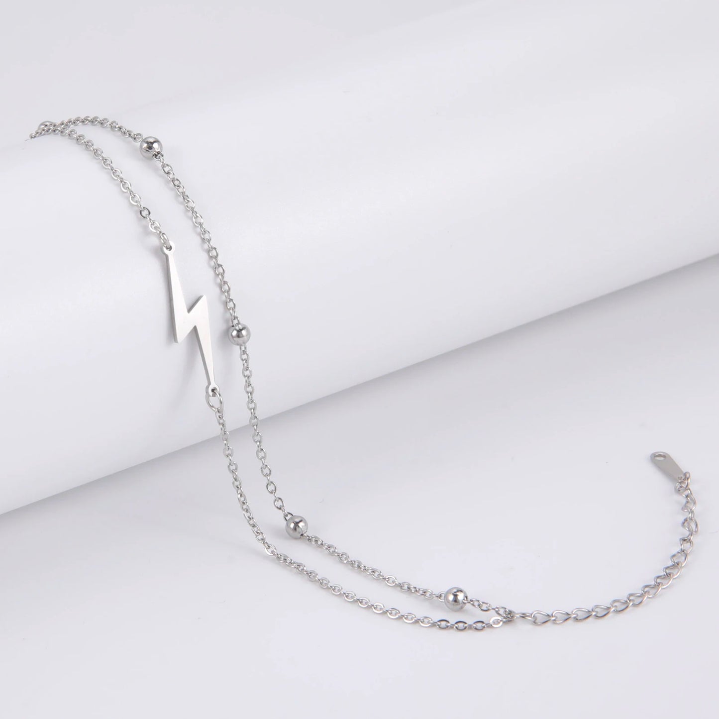 Kkjoy Foot Chain of Women Men Silver Color Lightning Stainless Steel Anklet Simple Fashion Girls Birthday Jewelry Accessorie