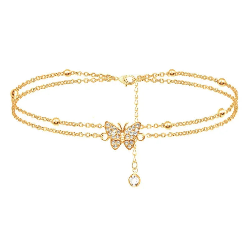 Zircon Crystal Butterfly Ankle Bracelets for Women Multilayer Anklet Women's Anklet Shaped Initial Anklet Jewelry Gifts for Her