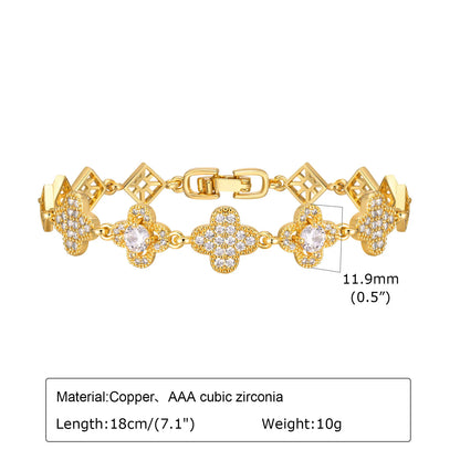 Cubic Zirconia Clover Bracelet for Women18k Gold Plated Link Statement Jewelry