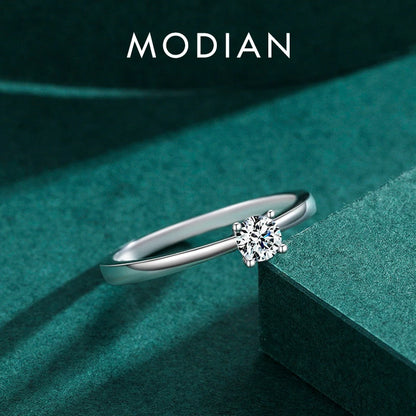 Modian 925 Sterling Silver 10 Hearts Clear CZ Simulated Diamond Simple Wedding Bands Ring For Women Statement Engagement Jewelry