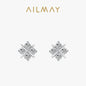 Ailmay 100% 925 Sterling Silver Exquisite Clear CZ Flower Stud Earrings For Women Simple Design Fine Hypoallergenic Jewelry