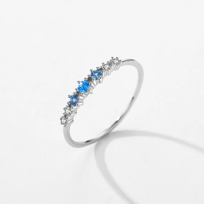 Modian 925 Sterling Silver Simple Stackable Fashion Thin Finger Ring Charm Blue Zirconia Rings For Women Wedding Fine Jewelry