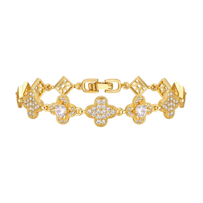 Cubic Zirconia Clover Bracelet for Women18k Gold Plated Link Statement Jewelry