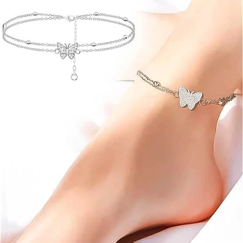 Zircon Crystal Butterfly Ankle Bracelets for Women Multilayer Anklet Women's Anklet Shaped Initial Anklet Jewelry Gifts for Her