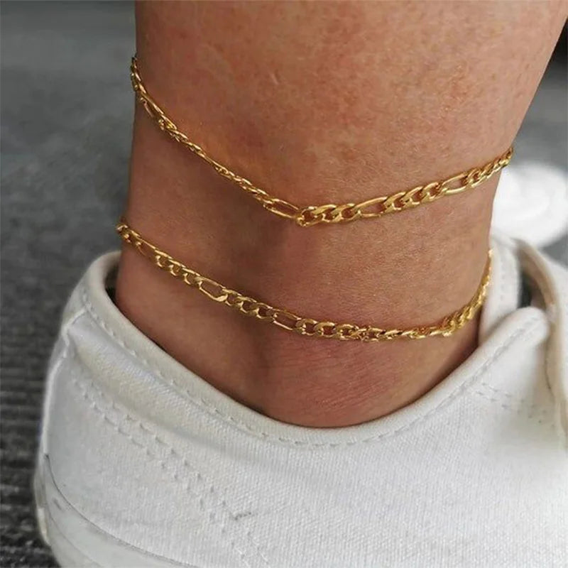 Anti Allergy Stainless Steel Women Snake Chain Anklets, Summer Ocean Beach Ankle Foot Leg Bracelet, Mother Daughter Gift Jewelry