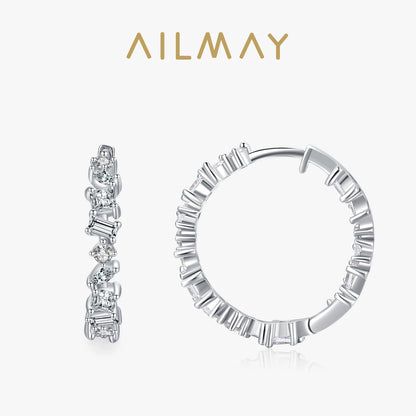 Ailmay Fine Irregular Geometric Design Clear Zircon Earrings For Women Classic Luxury 925 Sterling Silver Fashion Jewelry