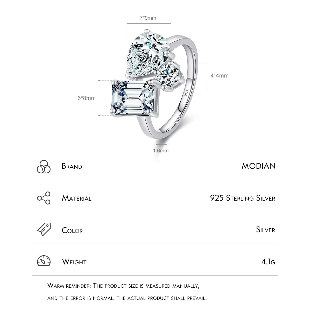 MODIAN Real 925 Sterling Silver Luxury Geometric Dazzling Emerald Cut Zirconia Ring For Women Classic Wedding Fine Jewelry Gifts